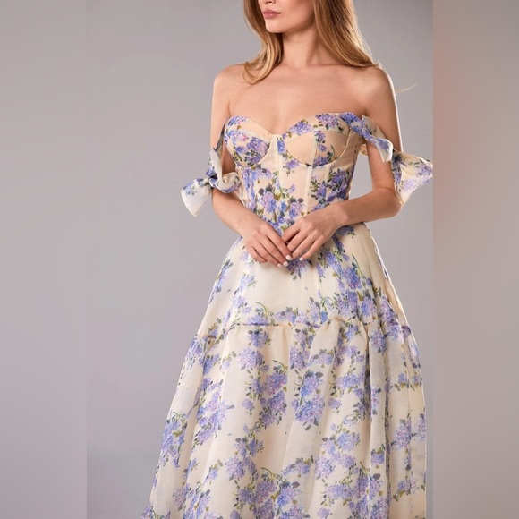 Hydrangea Tender floral maxi tie-strap dress - Picture 8 of 15